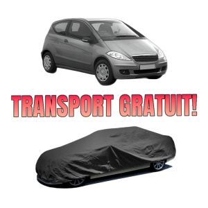 Husa tip prelata auto MERCEDES-BENZ A-CLASS (W169) din 2004-2012, Culoare Negru, material textil impermeabil, rezistanta la intemperii praf UV, CARPASSION Husa Protectie, 4 Stickere auto cu MERCEDES-BENZ