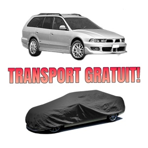 Husa tip prelata auto MITSUBISHI GALANT VIII Estate (EA_, EC_) din 1996-2003, Culoare Negru, material textil impermeabil, rezistanta la intemperii praf UV, CARPASSION Husa Protectie, 4 Stickere auto cu MITSUBISHI