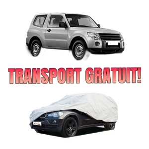Husa tip prelata auto MITSUBISHI PAJERO IV (V8_W, V9_W) din 2006-2016, Culoare Gri, material textil impermeabil, rezistanta la intemperii praf UV, CARPASSION Husa Protectie, 4 Stickere auto cu MITSUBISHI