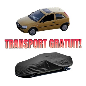 Husa tip prelata auto OPEL CORSA C (X01) din 2000-2009, Culoare Negru, material textil impermeabil, rezistanta la intemperii praf UV, CARPASSION Husa Protectie, 4 Stickere auto cu OPEL