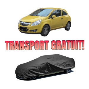 Husa tip prelata auto OPEL CORSA D Hatchback Van (S07) din 2006-2014, Culoare Negru, material textil impermeabil, rezistanta la intemperii praf UV, CARPASSION Husa Protectie, 4 Stickere auto cu OPEL