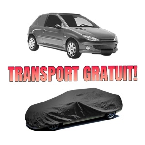 Husa tip prelata auto PEUGEOT 206 Van din 2001-2009, Culoare Negru, material textil impermeabil, rezistanta la intemperii praf UV, CARPASSION Husa Protectie, 4 Stickere auto cu PEUGEOT