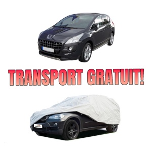 Husa tip prelata auto PEUGEOT 3008 I MPV (0U_) din 2009-2016, Culoare Gri, material textil impermeabil, rezistanta la intemperii praf UV, CARPASSION Husa Protectie, 4 Stickere auto cu PEUGEOT