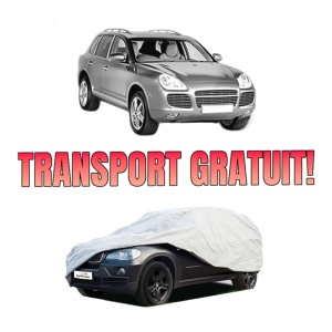 Husa tip prelata auto PORSCHE CAYENNE (9PA) din 2002-2010, Culoare Gri, material textil impermeabil, rezistanta la intemperii praf UV, CARPASSION Husa Protectie, 4 Stickere auto cu PORSCHE