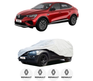 Husa tip prelata auto RENAULT ARKANA I (LCM_, LDN_) din 2019-2021, Culoare Gri, material textil impermeabil, rezistanta la intemperii praf UV, CARPASSION Husa Protectie, 4 Stickere auto cu RENAULT - Img 2