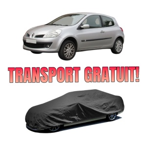 Husa tip prelata auto RENAULT CLIO III Hatchback Van (SB_, SR_) din 2005-2014, Culoare Negru, material textil impermeabil, rezistanta la intemperii praf UV, CARPASSION Husa Protectie, 4 Stickere auto cu RENAULT