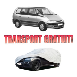 Husa tip prelata auto RENAULT ESPACE III (JE0_) din 1996-2002, Culoare Gri, material textil impermeabil, rezistanta la intemperii praf UV, CARPASSION Husa Protectie, 4 Stickere auto cu RENAULT