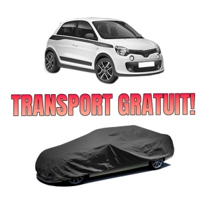 Husa tip prelata auto RENAULT TWINGO III (BCM_, BCA_) din 2014-2020, Culoare Negru, material textil impermeabil, rezistanta la intemperii praf UV, CARPASSION Husa Protectie, 4 Stickere auto cu RENAULT
