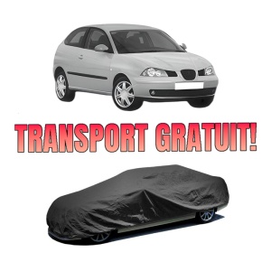 Husa tip prelata auto SEAT IBIZA III (6L1) din 2002-2009, Culoare Negru, material textil impermeabil, rezistanta la intemperii praf UV, CARPASSION Husa Protectie, 4 Stickere auto cu SEAT