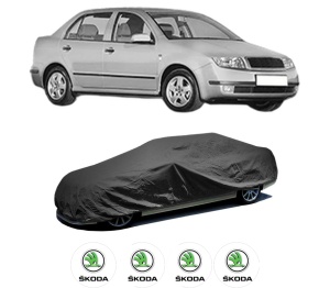 Husa tip prelata auto SKODA FABIA I Saloon (6Y3) din 1999-2007, Culoare Negru, material textil impermeabil, rezistanta la intemperii praf UV, CARPASSION Husa Protectie, 4 Stickere auto cu SKODA - Img 2