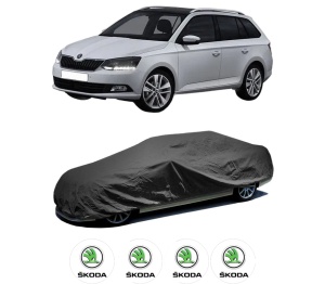 Husa tip prelata auto SKODA FABIA III Estate (NJ5) din 2014-2022, Culoare Negru, material textil impermeabil, rezistanta la intemperii praf UV, CARPASSION Husa Protectie, 4 Stickere auto cu SKODA - Img 2