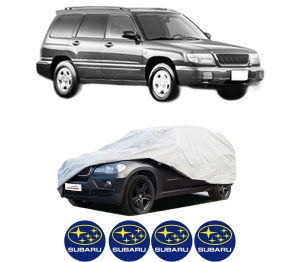 Husa tip prelata auto SUBARU FORESTER (SF_) din 1997-2002, Culoare Gri, material textil impermeabil, rezistanta la intemperii praf UV, CARPASSION Husa Protectie, 4 Stickere auto cu SUBARU - Img 2