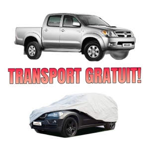 Husa tip prelata auto TOYOTA HILUX VII Pickup (_N1_, _N2_, _N3_) din 2004-2015, Culoare Gri, material textil impermeabil, rezistanta la intemperii praf UV, CARPASSION Husa Protectie, 4 Stickere auto cu TOYOTA