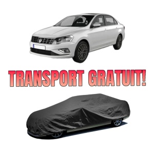 Husa tip prelata auto Volskwagen JETTA IV (162, 163, AV3, AV2) din 2010-2018, Culoare Negru, material textil impermeabil, rezistanta la intemperii praf UV, CARPASSION Husa Protectie, 4 Stickere auto cu Volskwagen