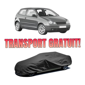 Husa tip prelata auto Volskwagen POLO IV (9N_, 9A_) din 2001-2009, Culoare Negru, material textil impermeabil, rezistanta la intemperii praf UV, CARPASSION Husa Protectie, 4 Stickere auto cu Volskwagen