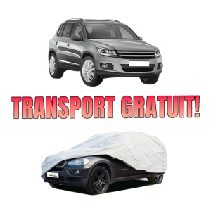 Husa tip prelata auto Volskwagen TIGUAN (5N_) din 2007-2018, Culoare Gri, material textil impermeabil, rezistanta la intemperii praf UV, CARPASSION Husa Protectie, 4 Stickere auto cu Volskwagen