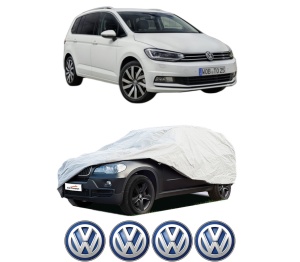 Husa tip prelata auto Volskwagen TOURAN VAN (5T1) din 2020, Culoare Gri, material textil impermeabil, rezistanta la intemperii praf UV, CARPASSION Husa Protectie, 4 Stickere auto cu Volskwagen - Img 2