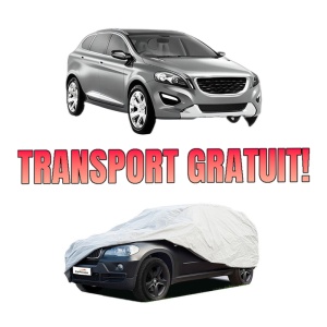 Husa tip prelata auto VOLVO XC60 I SUV (156) din 2008-2017, Culoare Gri, material textil impermeabil, rezistanta la intemperii praf UV, CARPASSION Husa Protectie, 4 Stickere auto cu VOLVO