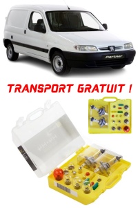 Kit trusa Set becuri H4 compatibila cu Peugeot Partner I din 1996 - 2008 , bec far, semnalizare , pozitie, iluminare numar, frana, plafoniera, stop frana