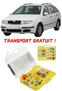 Kit trusa Set becuri H7 compatibila cu Skoda Fabia I din 1996 – 2010 , bec far, semnalizare , pozitie, iluminare numar, frana, plafoniera, stop frana