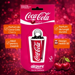 Odorizant Auto 3D Coca Cola Cherry, Tip Pahar, Oglinda Retrovizoare, Parfum Intens și Persistent, Design Realist, Vegan Friendly - Img 3