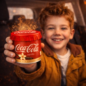 Odorizant Auto 3D Coca Cola Vanilie, Tip conserva, Cupholder, Parfum Intens și Persistent, Design Realist, Vegan Friendly, ideal pentru masina birou casa, 4x Stickere auto - Img 5