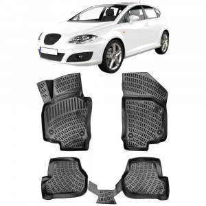 Seat Leon II 2005-2012 Set 4 covorase auto din cauciuc tip tavita premium line 3D accesorii pentru autoturismul tau - masina v241751
