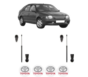 Set 2 amortizoare portbagaj haion TOYOTA COROLLA Liftback (_E11_) din 1997-2002, 2 bucati, MAGNUM TECHNOLOGY, 4 stickere auto TOYOTA v5143