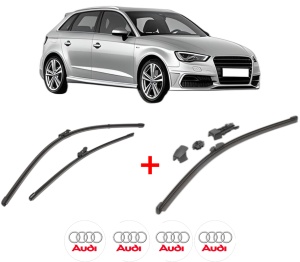 Set 3 stergatoare AUDI A3 Sportback (8VA, 8VF) din 2012 - 2020, pentru parbriz si luneta fata si spate auto, Valeo HydroConnect, din cauciuc siliconat rezistent, 4 Stickere Auto AUDI v12820