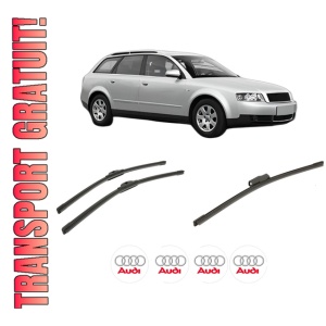 Set 3 stergatoare AUDI A4 B6 Avant (8E5) din 2001-2004, pentru parbriz si luneta fata si spate auto, Bosch Aerotwin-Aerotwin, din cauciuc siliconat rezistent, 4 Stickere Auto AUDI