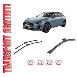 Set 3 stergatoare AUDI A5 Avant (FU5) din 2024, pentru parbriz si luneta fata si spate auto, Bosch Aerotwin-Aerotwin, din cauciuc siliconat rezistent, 4 Stickere Auto AUDI