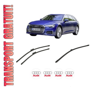 Set 3 stergatoare AUDI A6 C8 Avant (4A5) din 2018-2023, pentru parbriz si luneta fata si spate auto, Bosch Aerotwin-Aerotwin, din cauciuc siliconat rezistent, 4 Stickere Auto AUDI
