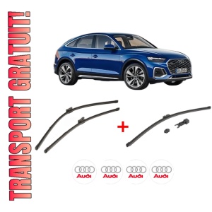 Set 3 stergatoare AUDI Q5 Sportback (FYT) din 2020, pentru parbriz si luneta fata si spate auto, Valeo HydroConnect, din cauciuc siliconat rezistent, 4 Stickere Auto AUDI