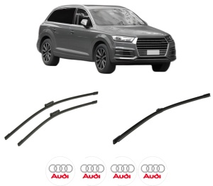 Set 3 stergatoare AUDI Q7 Van (4MB, 4MG) din 2015-2019, pentru parbriz si luneta fata si spate auto, Bosch Aerotwin-Aerotwin, din cauciuc siliconat rezistent, 4 Stickere Auto AUDI - Img 2