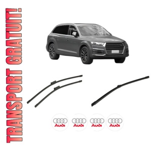 Set 3 stergatoare AUDI Q7 Van (4MB, 4MG) din 2015-2019, pentru parbriz si luneta fata si spate auto, Bosch Aerotwin-Aerotwin, din cauciuc siliconat rezistent, 4 Stickere Auto AUDI