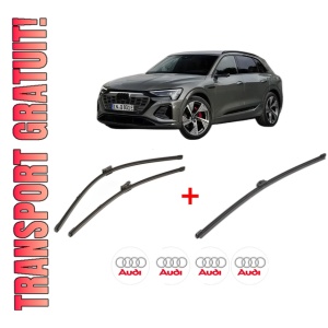 Set 3 stergatoare AUDI Q8 E-TRON SUV (GEG) din 2022, pentru parbriz si luneta fata si spate auto, Valeo Silencio Xtrm, din cauciuc siliconat rezistent, 4 Stickere Auto AUDI