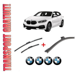 Set 3 stergatoare BMW Seria 1 (F40) din 2019, pentru parbriz si luneta fata si spate auto, Bosch Aerotwin, din cauciuc siliconat rezistent, 4 Stickere Auto BMW