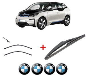 Set 3 stergatoare BMW Seria i3 (I01) din 2013, pentru parbriz si luneta fata si spate auto, Valeo Silencio, din cauciuc siliconat rezistent, 4 Stickere Auto BMW v15280