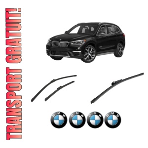 Set 3 stergatoare BMW Seria X1 (F48) din 2014-2022, pentru parbriz si luneta fata si spate auto, Bosch Aerotwin-Aerotwin, din cauciuc siliconat rezistent, 4 Stickere Auto BMW