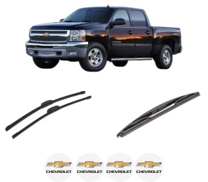 Set 3 stergatoare CHEVROLET SILVERADO 2500 HD Crew Cab Pickup din 2008-2013, pentru parbriz si luneta fata si spate auto, Bosch Twin-Aerotwin Retrofit, din cauciuc siliconat rezistent, 4 Stickere Auto CHEVROLET - Img 2
