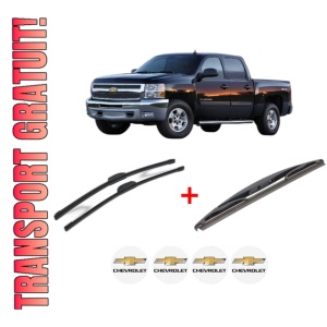 Set 3 stergatoare CHEVROLET SILVERADO 2500 HD Crew Cab Pickup din 2008 - 2013, pentru parbriz si luneta fata si spate auto, Bosch Twin, din cauciuc siliconat rezistent, 4 Stickere Auto CHEVROLET