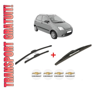 Set 3 stergatoare CHEVROLET SPARK din 2005 - 2010, pentru parbriz si luneta fata si spate auto, Bosch Twin, din cauciuc siliconat rezistent, 4 Stickere Auto CHEVROLET