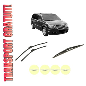 Set 3 stergatoare CHRYSLER GRAND VOYAGER V (RT) din 2008-2011, pentru parbriz si luneta fata si spate auto, Bosch Twin-Aerotwin Retrofit, din cauciuc siliconat rezistent, 4 Stickere Auto CHRYSLER
