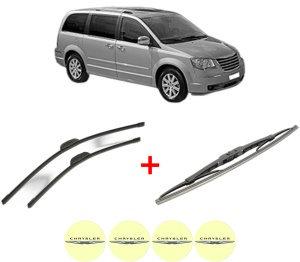 Set 3 stergatoare CHRYSLER GRAND VOYAGER / VOYAGER V (RT) din 2007, pentru parbriz si luneta fata si spate auto, Bosch Twin, din cauciuc siliconat rezistent, 4 Stickere Auto CHRYSLER v11495