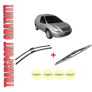 Set 3 stergatoare CHRYSLER RAM VAN Van (RG) din 2005 - 2009, pentru parbriz si luneta fata si spate auto, Bosch Twin, din cauciuc siliconat rezistent, 4 Stickere Auto CHRYSLER