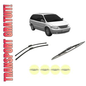 Set 3 stergatoare CHRYSLER VOYAGER IV VAN (S_) din 2000-2007, pentru parbriz si luneta fata si spate auto, Bosch Twin-Aerotwin Retrofit, din cauciuc siliconat rezistent, 4 Stickere Auto CHRYSLER