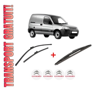Set 3 stergatoare CITROEN BERLINGO / BERLINGO FIRST Box Body/MPV (M_) din 1996 - 2011, pentru parbriz si luneta fata si spate auto, Valeo Silencio, din cauciuc siliconat rezistent, 4 Stickere Auto CITROEN