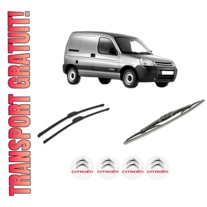 Set 3 stergatoare CITROEN BERLINGO / BERLINGO FIRST Box Body/MPV (M_) din 1996-2011, pentru parbriz si luneta fata si spate auto, Bosch Twin-Aerotwin Retrofit, din cauciuc siliconat rezistent, 4 Stickere Auto CITROEN