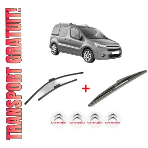 Set 3 stergatoare CITROEN BERLINGO MULTISPACE (B9) din 2008 - 2021, pentru parbriz si luneta fata si spate auto, Bosch Twin, din cauciuc siliconat rezistent, 4 Stickere Auto CITROEN