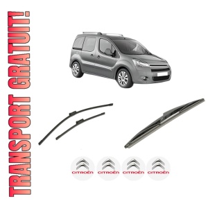 Set 3 stergatoare CITROEN BERLINGO MULTISPACE (B9) din 2008-2021, pentru parbriz si luneta fata si spate auto, Bosch Twin-Aerotwin, din cauciuc siliconat rezistent, 4 Stickere Auto CITROEN